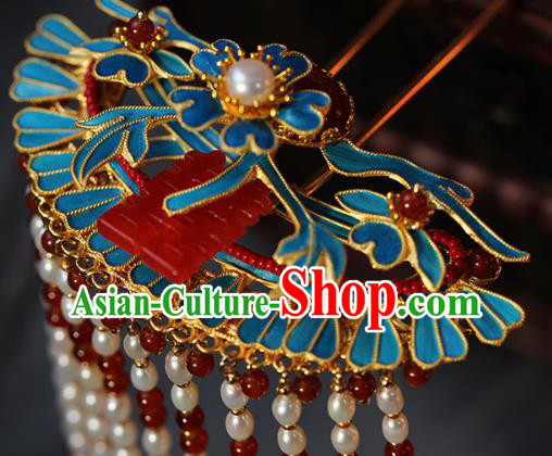 China Classical Wedding Pearls Tassel Hairpin Traditional Qing Dynasty Empress Hair Stick