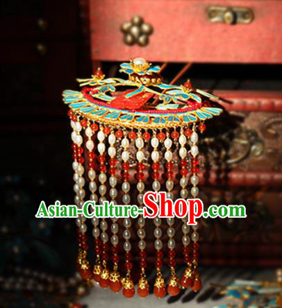 China Classical Wedding Pearls Tassel Hairpin Traditional Qing Dynasty Empress Hair Stick