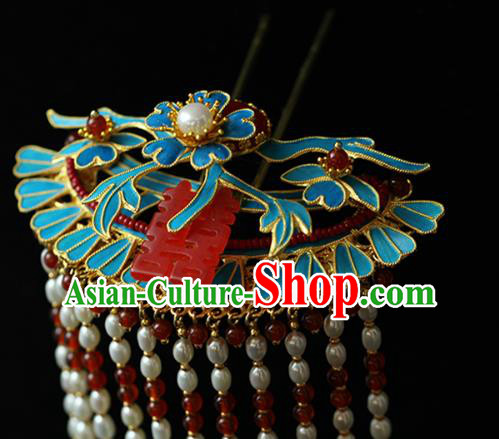 China Classical Wedding Pearls Tassel Hairpin Traditional Qing Dynasty Empress Hair Stick