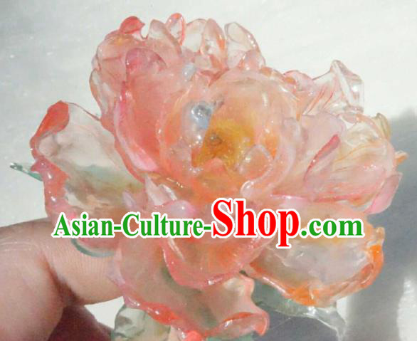 China Classical Hanfu Pink Peony Hairpin Traditional Tang Dynasty Palace Lady Hair Stick