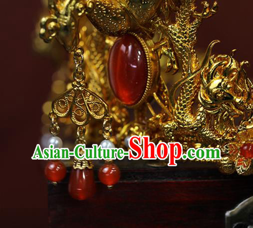 China Traditional Ming Dynasty Empress Gems Phoenix Crown Ancient Noble Woman Golden Hairpin