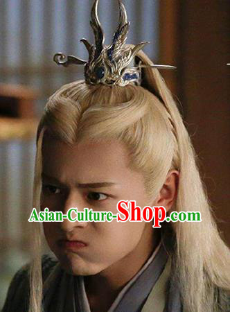China Traditional Hanfu Hairdo Crown Ancient Swordsman Argent Wings Hair Accessories