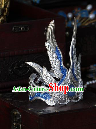 China Traditional Hanfu Hairdo Crown Ancient Swordsman Argent Wings Hair Accessories