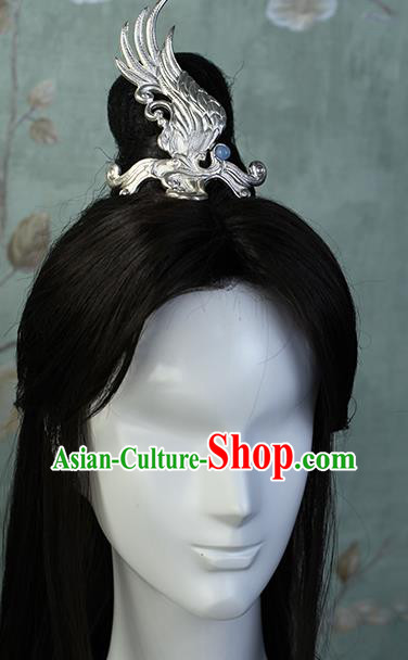 China Ancient Swordsman Argent Hair Accessories Traditional Hanfu Argent Hairdo Crown