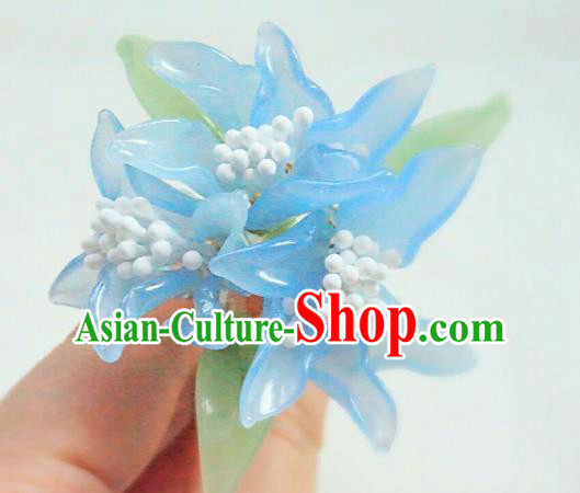 China Classical Hanfu Blue Lily Flowers Hairpin Traditional Ming Dynasty Hair Stick