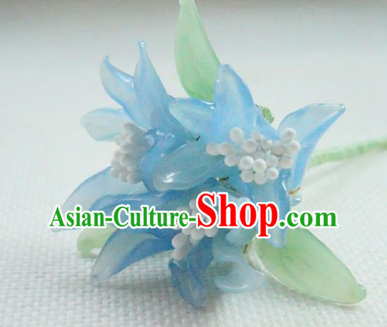 China Classical Hanfu Blue Lily Flowers Hairpin Traditional Ming Dynasty Hair Stick