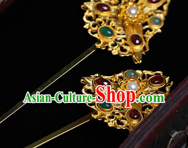 China Ancient Empress Gems Hairpin Traditional Ming Dynasty Court Queen Hair Accessories