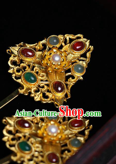 China Ancient Empress Gems Hairpin Traditional Ming Dynasty Court Queen Hair Accessories