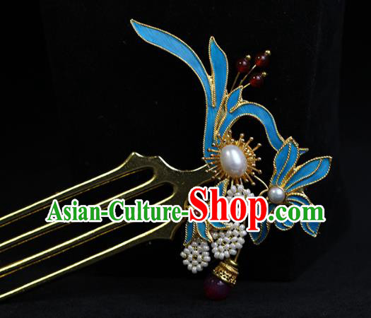 China Ancient Empress Pearls Hairpin Traditional Ming Dynasty Court Queen Orchids Hair Comb