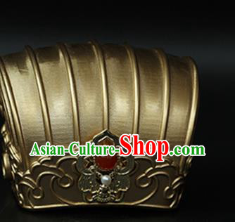 China Traditional Song Dynasty Emperor Golden Hairdo Crown Ancient Prince Hair Accessories