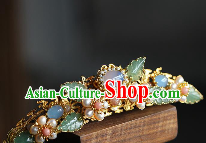 China Ancient Empress Golden Hairpin Traditional Ming Dynasty Court Queen Pearls Plum Hair Crown