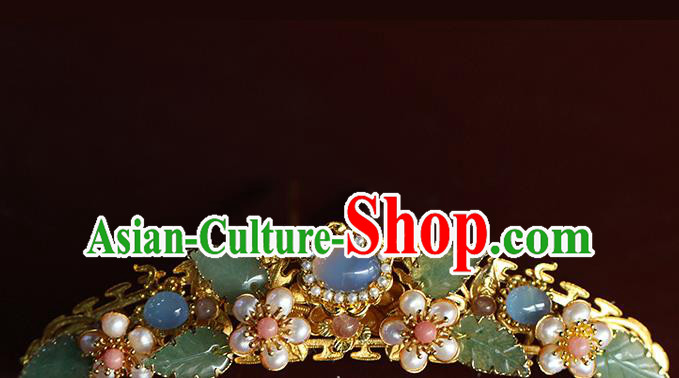 China Ancient Empress Golden Hairpin Traditional Ming Dynasty Court Queen Pearls Plum Hair Crown