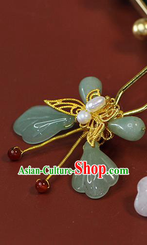 China Ancient Palace Lady Aventurine Butterfly Hairpin Traditional Ming Dynasty Princess Pearl Hair Stick