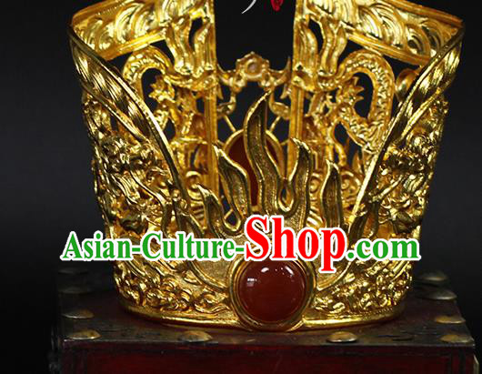 China Ancient Emperor Hair Accessories Traditional Hanfu Golden Hairdo Crown and Hairpins