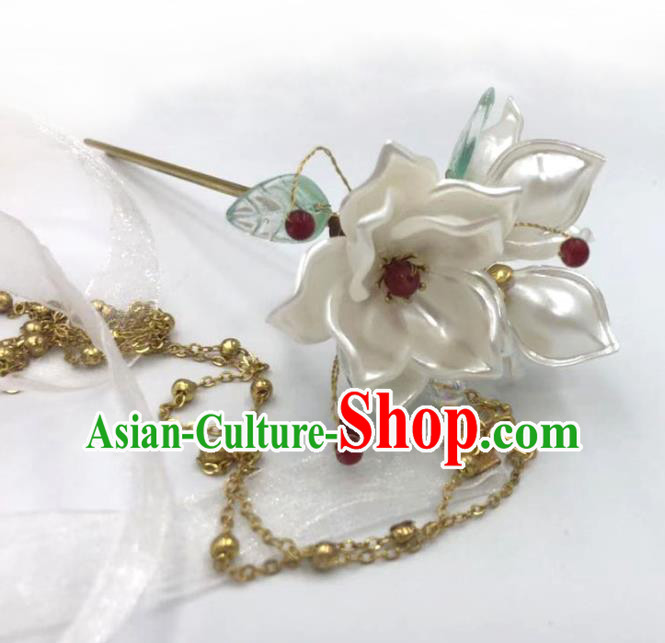 China Ming Dynasty Shell Lotus Hairpin Traditional Hanfu Hair Accessories Ancient Princess Golden Tassel Hair Stick