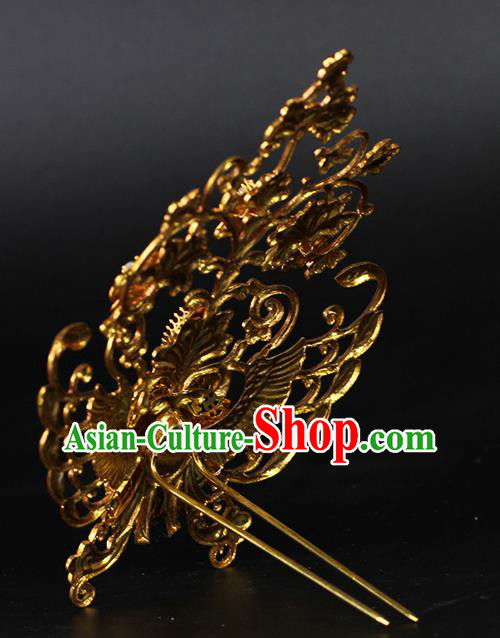 China Ancient Empress Golden Phoenix Hairpin Traditional Ming Dynasty Queen Agate Pearls Hair Crown