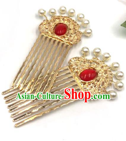 China Ancient Princess Golden Hair Combs Ming Dynasty Hairpin Traditional Hanfu Hair Accessories