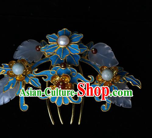 China Traditional Qing Dynasty Golden Plum Hairpin Ancient Queen Jade Leaf Hair Comb
