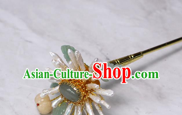 China Traditional Qing Dynasty Pearls Chrysanthemum Hairpin Ancient Queen Ceregat Hair Stick