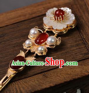 China Ancient Empress Pearls Hair Accessories Traditional Qing Dynasty Court Agate Plum Hairpin