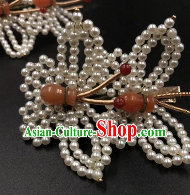 China Ancient Princess Hair Accessories Traditional Qing Dynasty Court Pearls Butterfly Hair Sticks