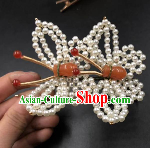 China Ancient Princess Hair Accessories Traditional Qing Dynasty Court Pearls Butterfly Hair Sticks