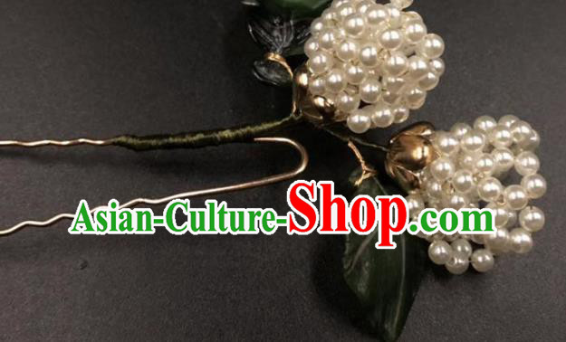 China Ancient Princess Tulip Hairpin Traditional Qing Dynasty Court Beads Hair Sticks