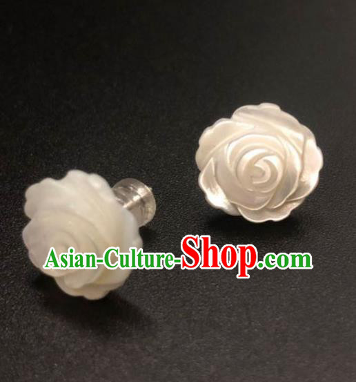 Handmade China Ancient Hanfu Ear Accessories Ming Dynasty Princess Carving Rose Shell Earrings