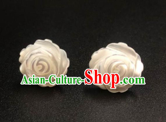 Handmade China Ancient Hanfu Ear Accessories Ming Dynasty Princess Carving Rose Shell Earrings