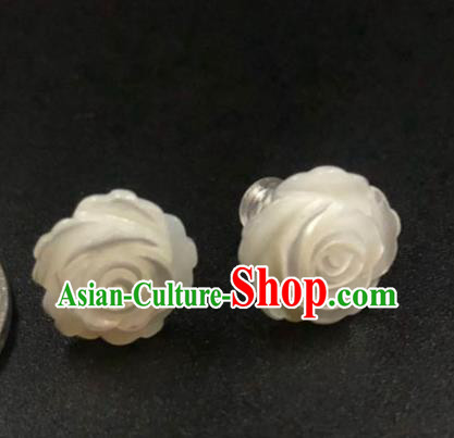 Handmade China Ancient Hanfu Ear Accessories Ming Dynasty Princess Carving Rose Shell Earrings
