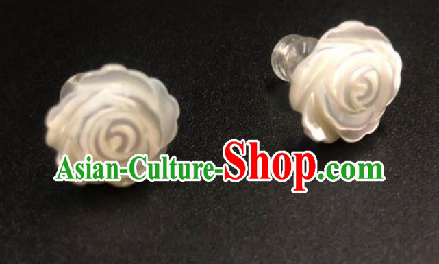 Handmade China Ancient Hanfu Ear Accessories Ming Dynasty Princess Carving Rose Shell Earrings