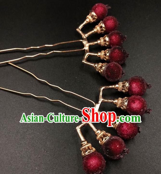 China Traditional Ming Dynasty Red Berry Hair Stick Ancient Princess Hairpin