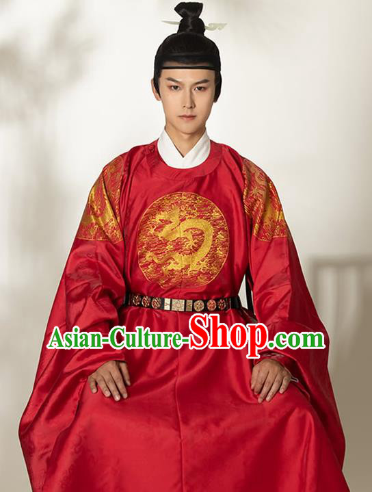 China Traditional Ming Dynasty Emperor Red Imperial Robe Ancient Monarch Historical Clothing