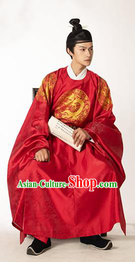 China Traditional Ming Dynasty Emperor Red Imperial Robe Ancient Monarch Historical Clothing
