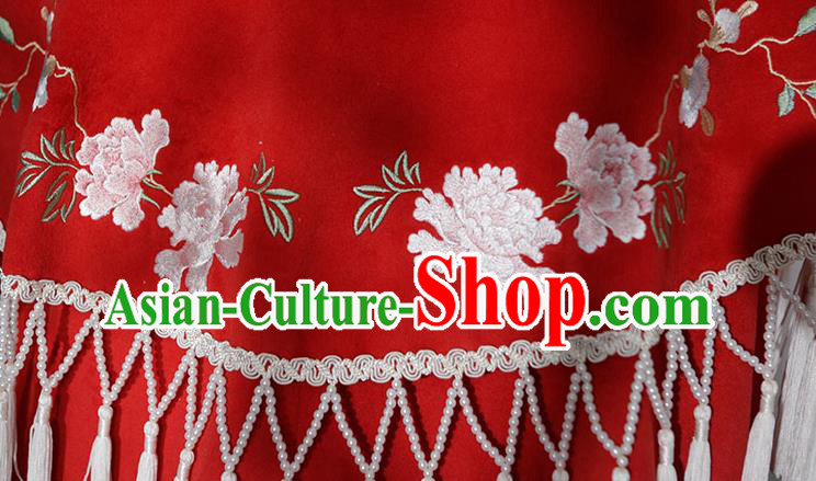 China Traditional Hanfu Red Wool Cloak Ancient Ming Dynasty Imperial Consort Historical Clothing