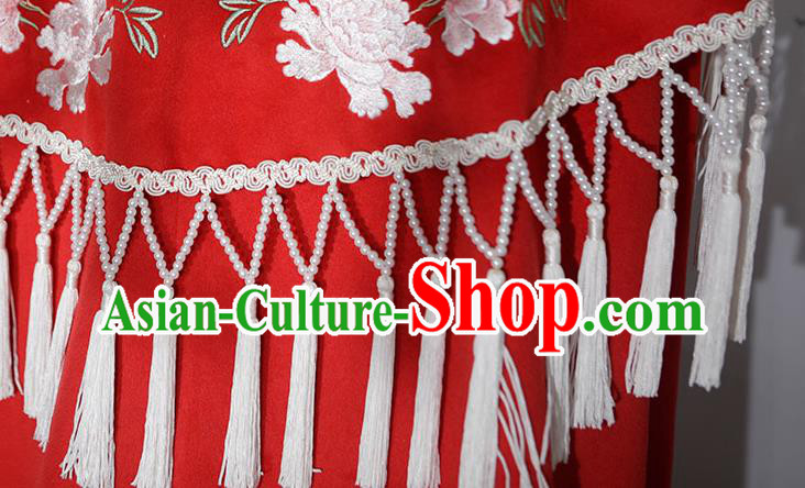 China Traditional Hanfu Red Wool Cloak Ancient Ming Dynasty Imperial Consort Historical Clothing