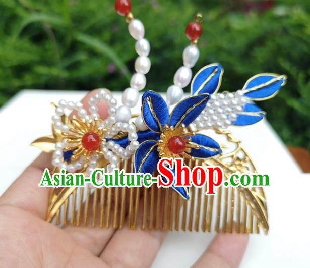 China Ancient Princess Golden Hair Comb Traditional Hanfu Hair Accessories Qing Dynasty Palace Hairpin