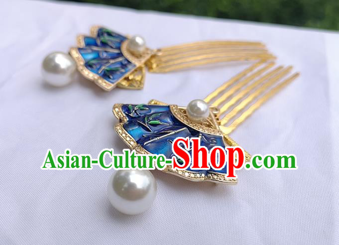 China Ancient Princess Hairpin Traditional Hanfu Hair Accessories Ming Dynasty Blueing Hair Combs