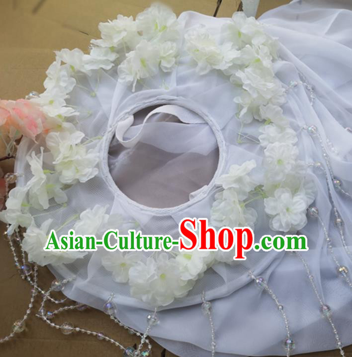Chinese Traditional Hanfu Bamboo Hat Ancient Female Swordsman White Veil Hat