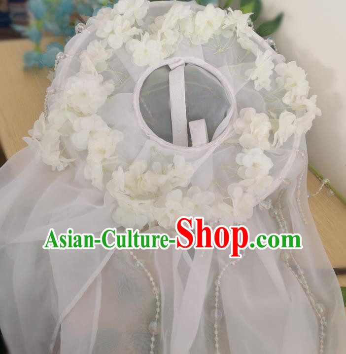 Chinese Traditional Hanfu Bamboo Hat Ancient Female Swordsman White Veil Hat
