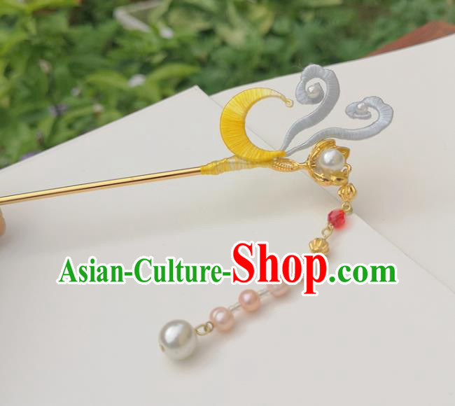 China Ancient Hanfu Hairpin Traditional Ming Dynasty Silk Moon Tassel Hair Stick