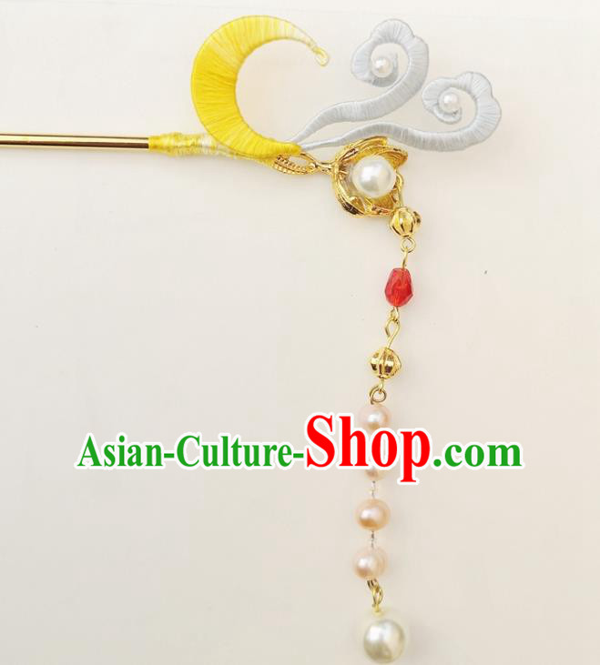 China Ancient Hanfu Hairpin Traditional Ming Dynasty Silk Moon Tassel Hair Stick