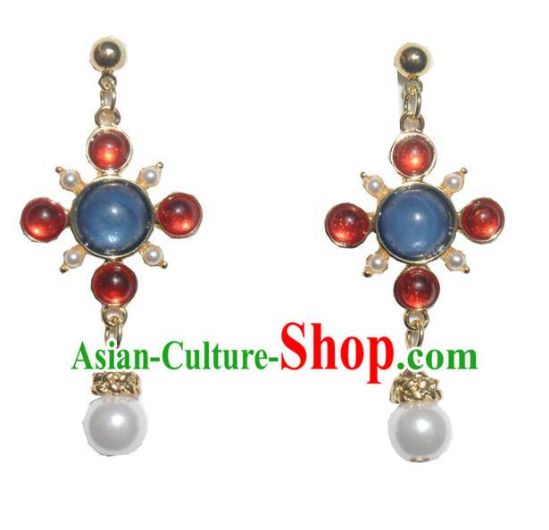 Chinese Classical Cheongsam Lapis Ear Accessories Traditional Court Red Crystal Earrings