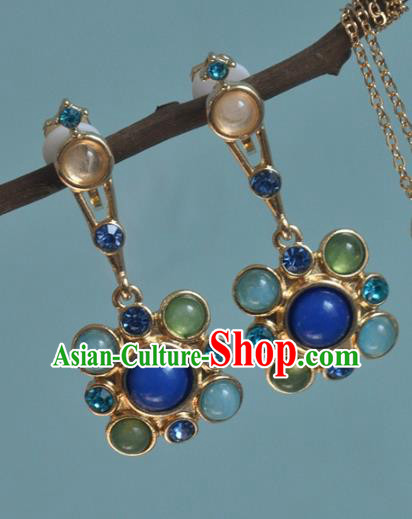 Chinese Classical Cheongsam Chrysoprase Ear Accessories Traditional Court Lapis Earrings