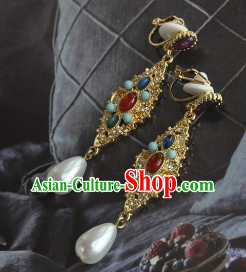 Chinese Classical Cheongsam Gems Fan Ear Accessories Traditional Court Crystal Earrings