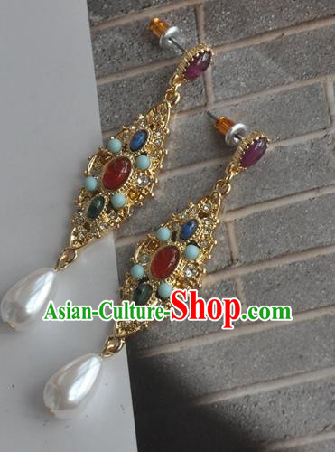 Chinese Classical Cheongsam Gems Fan Ear Accessories Traditional Court Crystal Earrings