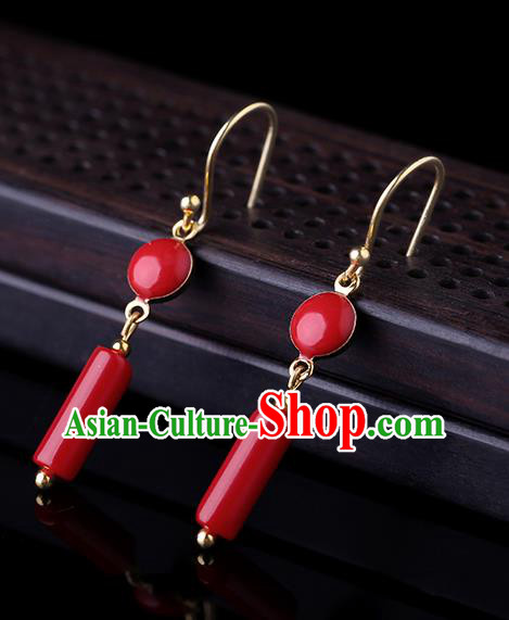 Chinese Classical Red Ear Accessories Traditional Cheongsam Earrings