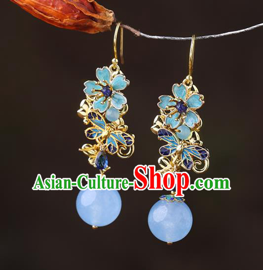 Chinese Classical Blueing Ear Accessories Traditional Cheongsam Sakura Earrings