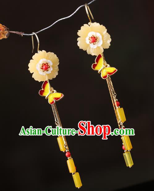 Chinese Classical Enamel Butterfly Ear Accessories Traditional Cheongsam Sakura Earrings