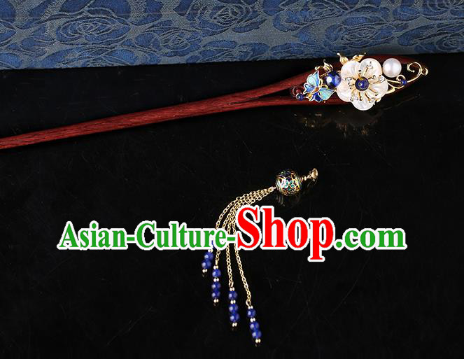 China Classical Rosewood Hair Stick Traditional Cheongsam Hair Accessories Handmade Shell Plum Hairpin